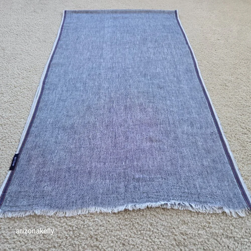 Aqua Wool Scarf With Ribbon Binding Navy Lightweight
